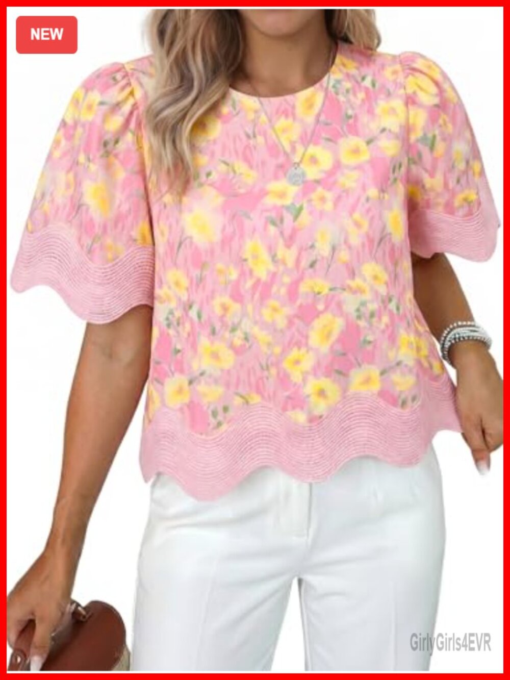 Womens Crop Top Ruffle Scalloped Flowy Blouse Summer Loose Shirt